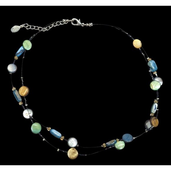 Mermaidcore Layered Rainbow Shell Beaded Station Necklace - Picture 1 of 6